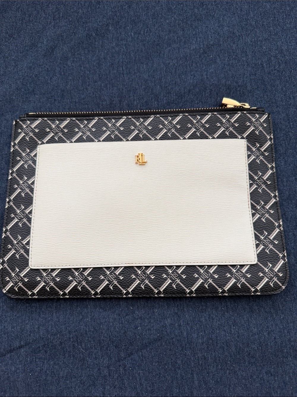 Ralph Lauren Black & White Signature Zip Pouch